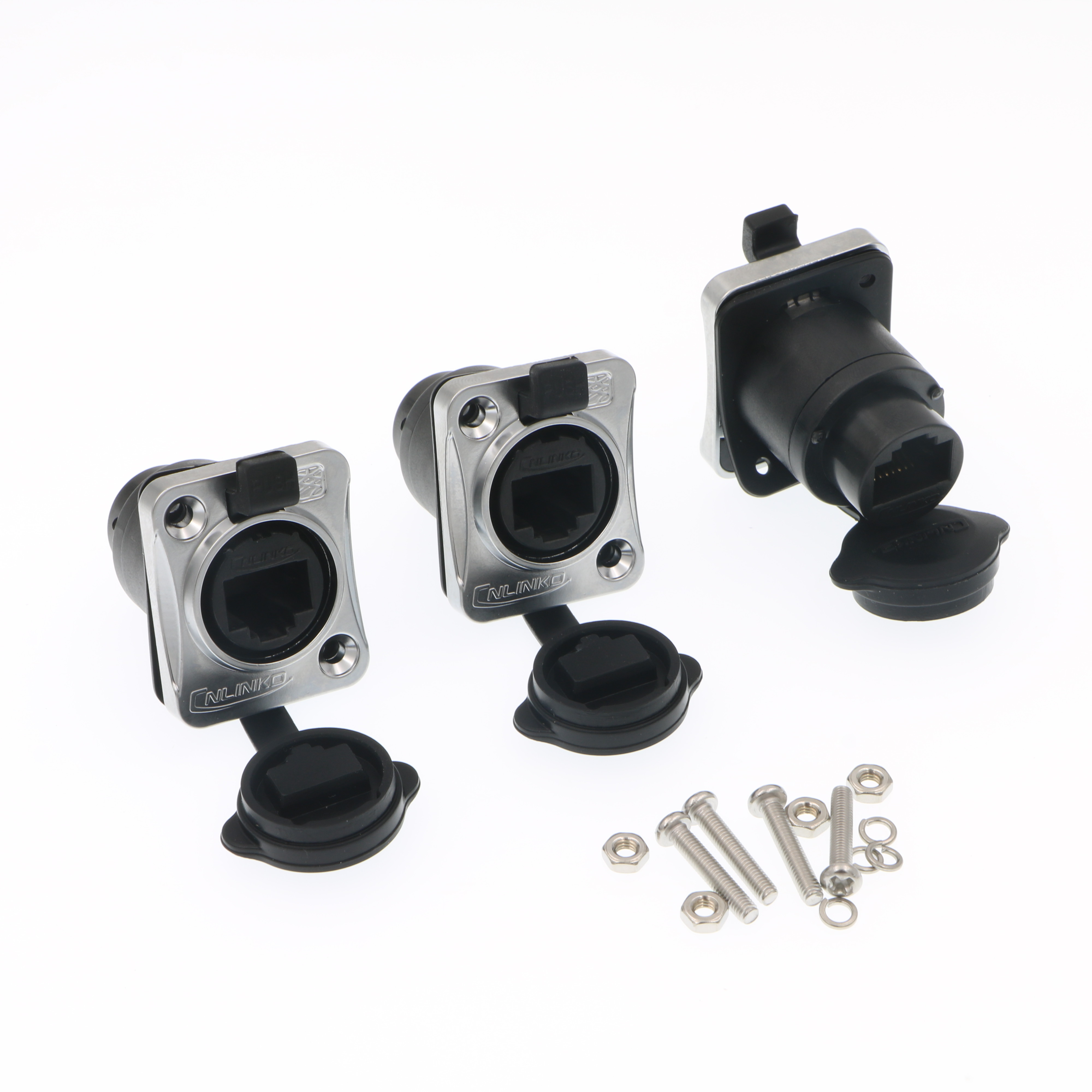 3Pcs RJ45 Waterproof Sockets IP65 Panel Mount RJ45 Connector Black