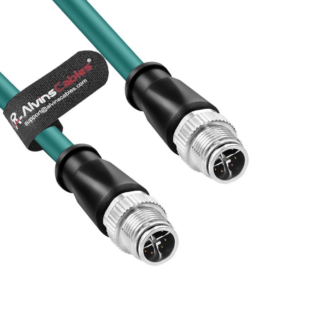 Alvin's Cables M12 X-Code 8 Pin to 8 Pin Male Cat6a Ethernet Cable Shielded for Cognex Basler Industrial Camera, High Flex Drag-Chain 3.3ft/1m Green