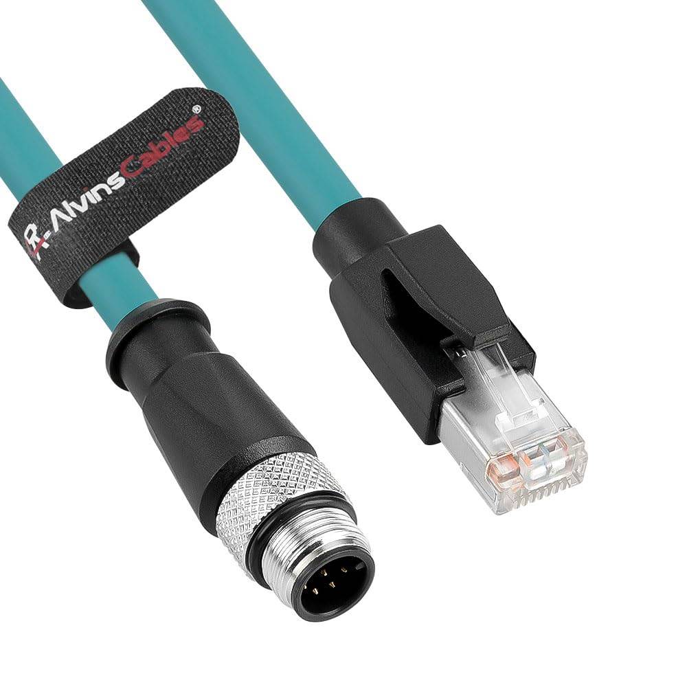 Alvin's Cables M12 A-Code 8 Pin Male to RJ45 Cat6a Ethernet Cable Shielded for Industrial Automation Network Devices, High-Flex Drag-Chain 1M/3.3ft Green