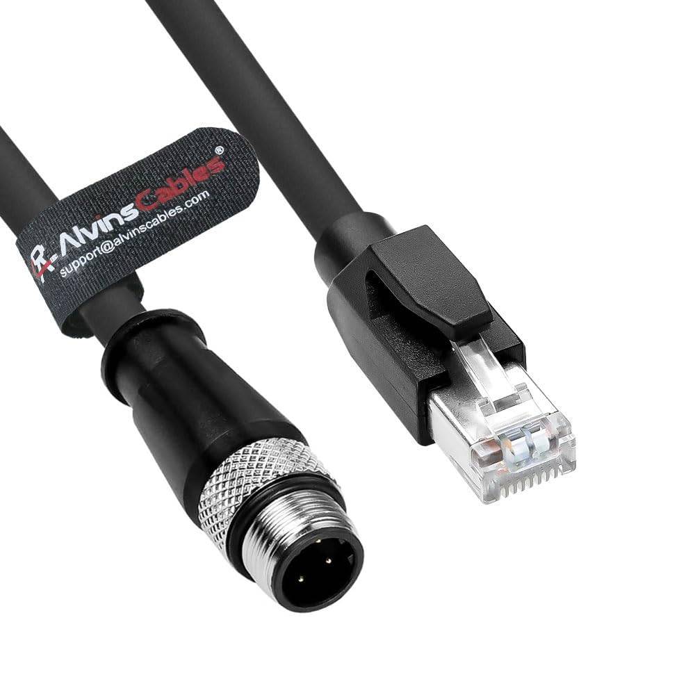 Alvin's Cables M12 D-Code 4 Pin Male to RJ45 Ethernet Cable High-Flex for Industrial Camera Sensor, Automation Application