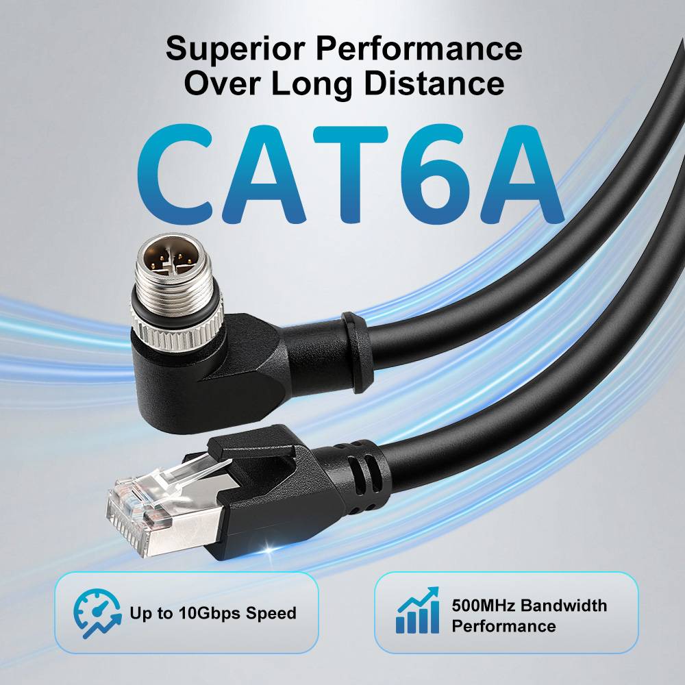 Alvin's Cables M12 X-Code 8 Pin Male to RJ45 Ethernet Cable for Cognex Kence Camera, High-Flex Cat6a Cable for Industrial Automation, Fieldbus Module, Robotics, Right Angle 98.4ft/30m
