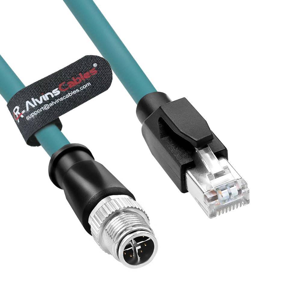 Alvin's Cables M12 X-Code 8 Pin Male to RJ45 Ethernet Cable for Cognex Keyence Camera, High-Flex Cat6a Cable for Industrial Automation, Fieldbus Module, Robotics,30M/98.4ft Green