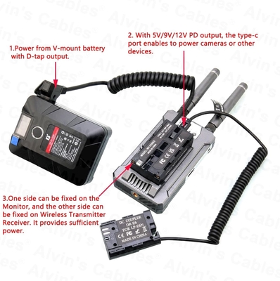 D-Tap To Dual-Sided NP-F Dummy Battery Power Adapter Cable For Atomos/SmallHD/Feelworld Monitor