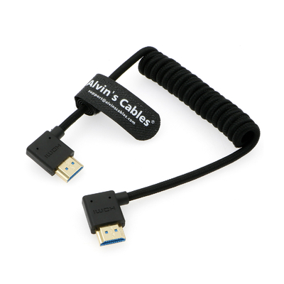 8K 2.1 HDMI High Speed Braided Coiled Cable Left Angle To Left Angle For Atomos Ninja V Portkeys BM5 Monitor