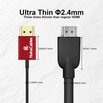 Alvin's Cables HDMI Cable 8K 2.1 48Gbps High Speed Φ2.4mm Ultra-Thin Right Angle HDMI A to A 8K@60Hz 4K@120Hz for Canon C70, for Sony A7 A9, Blackmagic Camera, Atomos, SmallHD Monitor,30cm| 11.8in