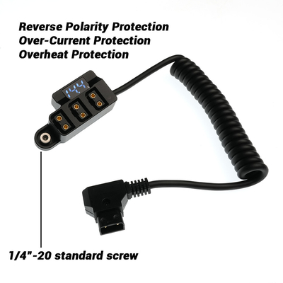 Alvin’s Cables D-tap Splitter 1 to 3 Port P-tap Adapter Coiled Cable for SmallRig| IDX V-Mount Gold Mount Battery with Battery Level Display, Reverse Polarity, Over-Current, Overheat Protection