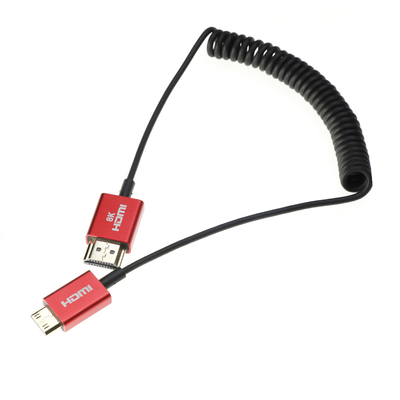 Alvin's Cables 8K High Speed Mini HDMI To HDMI Coiled Cable, Aluminum 8K@60Hz 4K@240Hz HDMI 2.1, Compatible With Camera, Camcorder, Tablet And Graphics/Video Card, Laptop, Projector