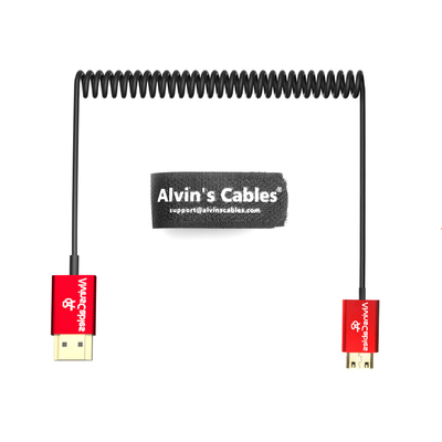 Alvin's Cables 8K High Speed Mini HDMI To HDMI Coiled Cable, Aluminum 8K@60Hz 4K@240Hz HDMI 2.1, Compatible With Camera, Camcorder, Tablet And Graphics/Video Card, Laptop, Projector