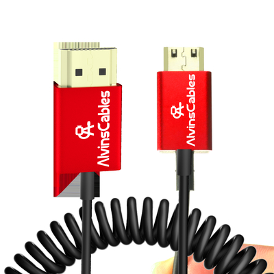 Alvin's Cables 8K High Speed Mini HDMI To HDMI Coiled Cable, Aluminum 8K@60Hz 4K@240Hz HDMI 2.1, Compatible With Camera, Camcorder, Tablet And Graphics/Video Card, Laptop, Projector