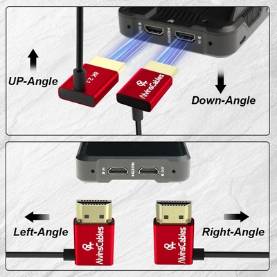 Alvin's Cables 8K 2.1 HDMI Cable 48Gbps High Speed Φ2.4mm Ultra-Thin HDMI 8K@60Hz 4K@120Hz for Canon C70, for Sony A7 A9, Blackmagic Camera, Atomos, SmallHD, Right Angle to Straight 2m| 6.56ft