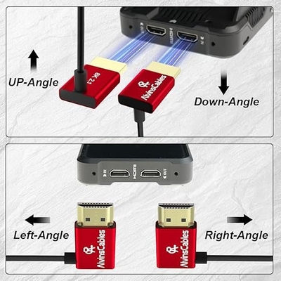 Alvin's Cables 8K HDMI Cable 2.1 48Gbps High Speed Φ2.4mm Ultra-Thin HDMI 8K@60Hz 4K@120Hz for Sony A7 A9, BMPCC, for Canon C70, for Atomos Ninja, for SmallHD, Left to Right Angle Coiled Cable