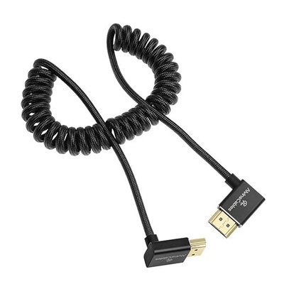 Alvin's Cables 8K HDMI 2.1 Cable 48Gbps 8K@60Hz 4K@120Hz High-Speed Braided Coiled Cable for Sony FS5 FS7 FX9,BMPCC,for Canon C300 C500,for Atomos Ninja,for Feelworld,Right to Up Angle Black