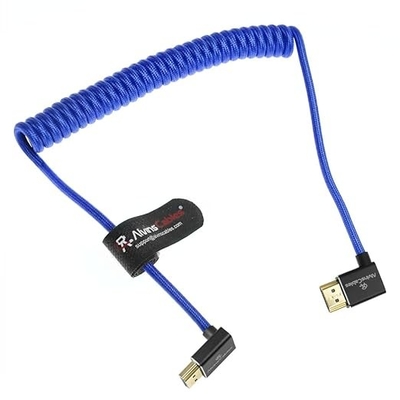Alvin's Cables 8K HDMI 2.1 Cable 48Gbps 8K@60Hz 4K@120Hz High-Speed Braided Coiled Cable for Sony FS5 FS7 FX9,BMPCC,for Canon C300 C500,for Atomos Ninja,for Feelworld,Right to Up Angle Blue