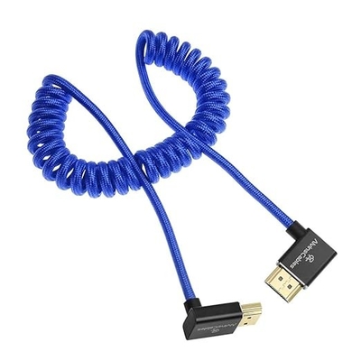 Alvin's Cables 8K HDMI 2.1 Cable 48Gbps 8K@60Hz 4K@120Hz High-Speed Braided Coiled Cable for Sony FS5 FS7 FX9,BMPCC,for Canon C300 C500,for Atomos Ninja,for Feelworld,Right to Up Angle Blue
