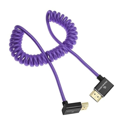 Alvin's Cables 8K HDMI 2.1 Cable 48Gbps 8K@60Hz 4K@120Hz High-Speed Braided Coiled Cable for Sony FS5 FS7 FX9,BMPCC,for Canon C300 C500,for Atomos Ninja,for Feelworld,Right to Up Angle Purple
