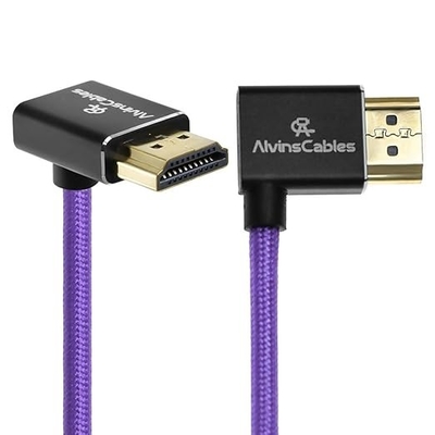 Alvin's Cables 8K HDMI 2.1 Cable 48Gbps 8K@60Hz 4K@120Hz High-Speed Braided Coiled Cable for Sony FS5 FS7 FX9,BMPCC,for Canon C300 C500,for Atomos Ninja,for Feelworld,Right to Up Angle Purple