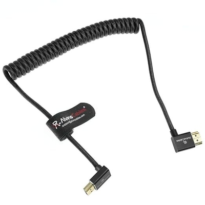 Alvin's Cables 8K HDMI 2.1 Cable 8K@60Hz 4K@120Hz High-Speed Braided Coiled Cable for Atomos Ninja,for Feelworld,for Sony FS5 FS7 FX9,BMPCC,for Canon C300 C500,Left to Up Angle Black