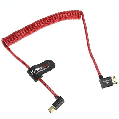 Alvin's Cables 8K HDMI 2.1 Cable 8K@60Hz 4K@120Hz High-Speed Braided Coiled Cable for Atomos Ninja,for Feelworld,for Sony FS5 FS7 FX9,BMPCC,for Canon C300 C500,Left to Up Angle Red