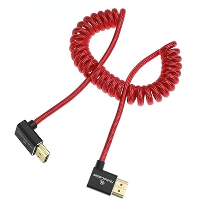 Alvin's Cables 8K HDMI 2.1 Cable 8K@60Hz 4K@120Hz High-Speed Braided Coiled Cable for Atomos Ninja,for Feelworld,for Sony FS5 FS7 FX9,BMPCC,for Canon C300 C500,Left to Up Angle Red