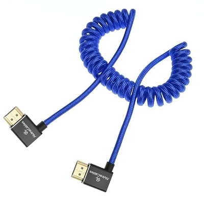 Alvin's Cables 8K HDMI Cable for Atomos Ninja,2.1 48Gbps 8K@60Hz 4K@120Hz High-Speed Braided Coiled Cable for Sony FS5 FS7 FX9,BMPCC,for Canon C300 C500,for Feelworld,Right to Right Angle Blue