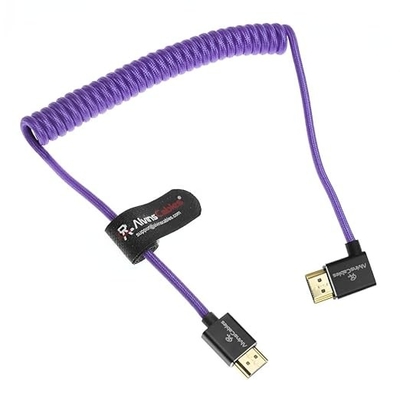 Alvin's Cables 8K HDMI 2.1 High-Speed Cable 8K@60Hz 4K@120Hz Braided Coiled Cable for Atomos Ninja,for Feelworld,for Sony FS5 FS7 FX9,BMPCC,for Canon C300 C500,Right Angle Purple