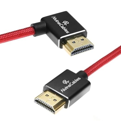Alvin's Cables 8K HDMI 2.1 High-Speed Cable 8K@60Hz 4K@120Hz Braided Coiled Cable for Atomos Ninja,for Feelworld,for Sony FS5 FS7 FX9,BMPCC,for Canon C300 C500,Right Angle Red