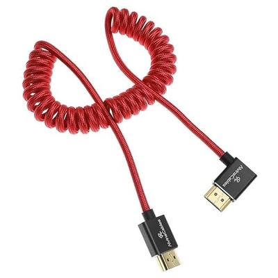 Alvin's Cables 8K HDMI 2.1 High-Speed Cable 8K@60Hz 4K@120Hz Braided Coiled Cable for Atomos Ninja,for Feelworld,for Sony FS5 FS7 FX9,BMPCC,for Canon C300 C500,Right Angle Red