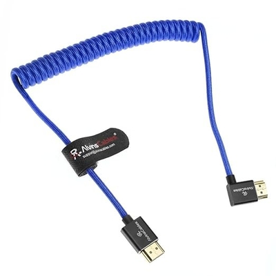 Alvin's Cables 8K HDMI 2.1 Cable for Atomos Ninja V Monitor,for Sony FS5 FS7,BMPCC,for Canon C300 C500 Camera,8K@60Hz 4K@120Hz 48Gbps High-Speed Braided Coiled Cable Left Angle Blue