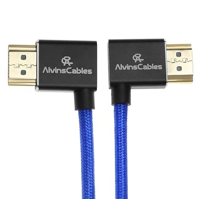 Alvin's Cables 8K HDMI 2.1 Cable 8K 60Hz 4K 120Hz High-Speed for Atomos Ninja Monitor,Left to Right Angle Braided Coiled Cable for Sony FS5 FS7 FX9,for Canon C300 C500,for Nikon Z9 Camera,Blue