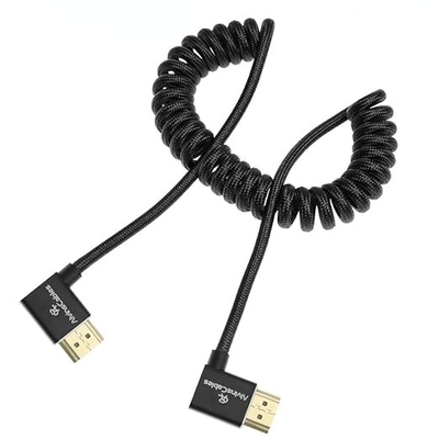Alvin's Cables 8K 2.1 HDMI Cable 48Gbps 8K@60Hz 4K@120Hz High Speed Braided Coiled Cable for Sony A7 A9, BMPCC, for Canon C70, for Atomos Ninja, for Feelworld, Left to Left Angle, Black