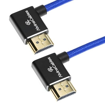 Alvin's Cables 8K 2.1 HDMI Cable 48Gbps 8K@60Hz 4K@120Hz High Speed Braided Coiled Cable for Sony A7 A9, BMPCC, for Canon C70, for Atomos Ninja, for Feelworld, Left to Left Angle, Blue