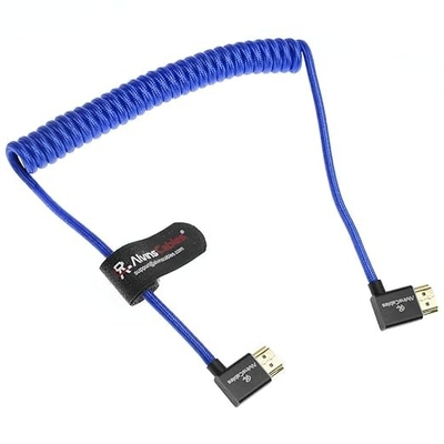Alvin's Cables 8K 2.1 HDMI Cable 48Gbps 8K@60Hz 4K@120Hz High Speed Braided Coiled Cable for Sony A7 A9, BMPCC, for Canon C70, for Atomos Ninja, for Feelworld, Left to Left Angle, Blue
