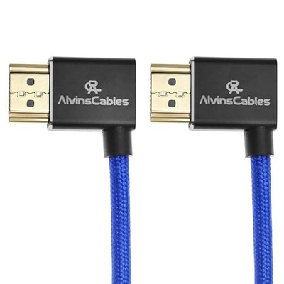 Alvin's Cables 8K 2.1 HDMI Cable 48Gbps 8K@60Hz 4K@120Hz High Speed Braided Coiled Cable for Sony A7 A9, BMPCC, for Canon C70, for Atomos Ninja, for Feelworld, Left to Left Angle, Blue