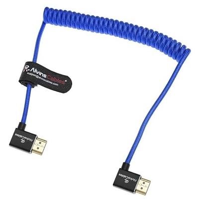 Alvin's Cables 8K 2.1 HDMI Cable 48Gbps 8K@60Hz 4K@120Hz High Speed Braided Coiled Cable for Sony A7 A9, BMPCC, for Canon C70, for Atomos Ninja, for Feelworld, Left to Left Angle, Blue