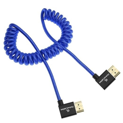 Alvin's Cables 8K 2.1 HDMI Cable 48Gbps 8K@60Hz 4K@120Hz High Speed Braided Coiled Cable for Sony A7 A9, BMPCC, for Canon C70, for Atomos Ninja, for Feelworld, Left to Left Angle, Blue