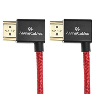 Alvin's Cables 8K 2.1 HDMI Cable 48Gbps 8K@60Hz 4K@120Hz High Speed Braided Coiled Cable for Sony A7 A9, BMPCC, for Canon C70, for Atomos Ninja, for Feelworld, Left to Left Angle, Red
