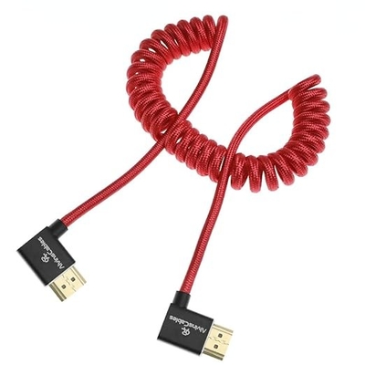 Alvin's Cables 8K 2.1 HDMI Cable 48Gbps 8K@60Hz 4K@120Hz High Speed Braided Coiled Cable for Sony A7 A9, BMPCC, for Canon C70, for Atomos Ninja, for Feelworld, Left to Left Angle, Red