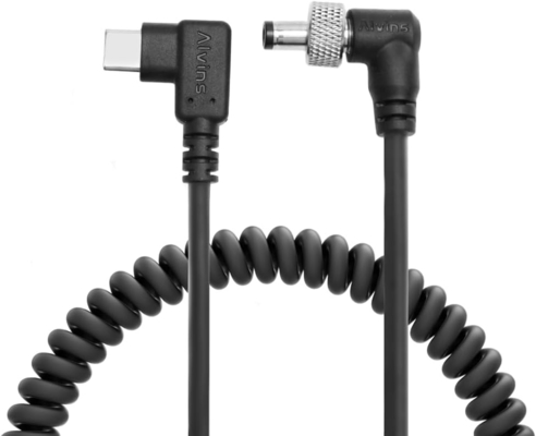 Alvin's Cables PD USB-C Type-C to Locking DC 12V Coiled Power Cable for Atomos Shogun, Blackmagic Video Assist, Hollyland Mars, Right Angle