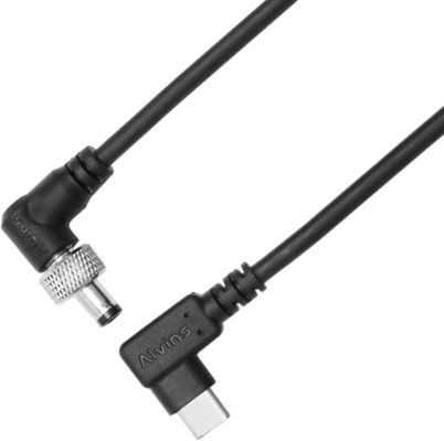 Alvin's Cables PD USB-C Type-C to Locking DC 12V Coiled Power Cable for Atomos Shogun, Blackmagic Video Assist, Hollyland Mars, Right Angle