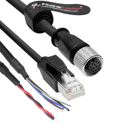 Alvin's Cables M12 12 Pin Power Functional Ethernet Cable for DJI Livox HAP(TX) Mid-70 Mid-360 LiDAR Sensor, M12 Aviation 12 Pin Female to RJ45 1 to 3 Breakout Cable 3.3ft/1m