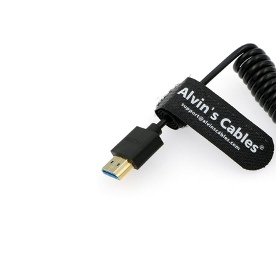 Alvin's Cables 8K 2.1 HDMI High Speed Soft Coiled Cable Straight to Left Angle for Atomos Ninja V, Portkeys BM5, for Feelworld Monitor, for Canon C300, Z CAM E2, for Sony FS5| FS7| A7S3 Cameras