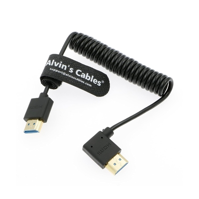 Alvin's Cables 8K 2.1 HDMI High Speed Soft Coiled Cable Straight to Left Angle for Atomos Ninja V, Portkeys BM5, for Feelworld Monitor, for Canon C300, Z CAM E2, for Sony FS5| FS7| A7S3 Cameras