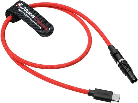 Alvin's Cables Braided USB-C Type-C to Black-Plated 2 Pin Male 12V Fast Charging Power Cable for Tilta|Teradek|SmallHD|Z-CAM|Blackmagic Pyxis 60cm|24inches, Red