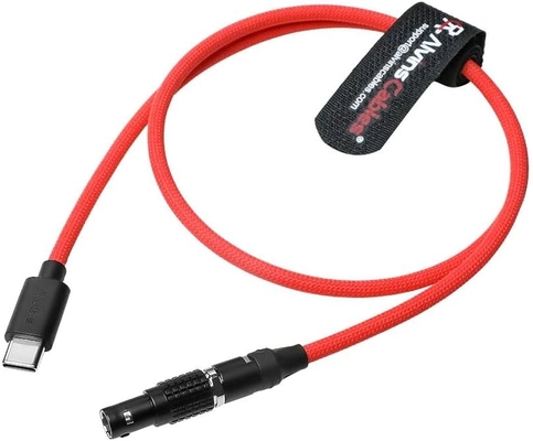 Alvin's Cables Braided USB-C Type-C to Black-Plated 2 Pin Male 12V Fast Charging Power Cable for Tilta|Teradek|SmallHD|Z-CAM|Blackmagic Pyxis 60cm|24inches, Red