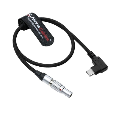 Alvin's Cables Braided Cable Right Angle USB-C Type-C to 0B 2 Pin Male Black-Plated 12V Fast Charging Power Cable for Tilta|Z-CAM|Teradek|SmallHD|Blackmagic Pyxis, 45cm|17.7inches, Black