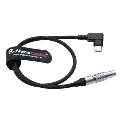 Alvin's Cables Braided Cable Right Angle USB-C Type-C to 0B 2 Pin Male Black-Plated 12V Fast Charging Power Cable for Tilta|Z-CAM|Teradek|SmallHD|Blackmagic Pyxis, 45cm|17.7inches, Black