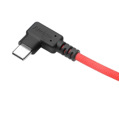 Alvin's Cables Ultra Soft Right Angle USB-C Type-C to 2 Pin Black-Plated 12V Fast Charging Power Cable for Tilta|Z-CAM|Teradek|SmallHD|Blackmagic Pyxis, 45cm|17.7inches, Red