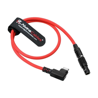 Alvin's Cables Ultra Soft Right Angle USB-C Type-C to 2 Pin Black-Plated 12V Fast Charging Power Cable for Tilta|Z-CAM|Teradek|SmallHD|Blackmagic Pyxis, 45cm|17.7inches, Red