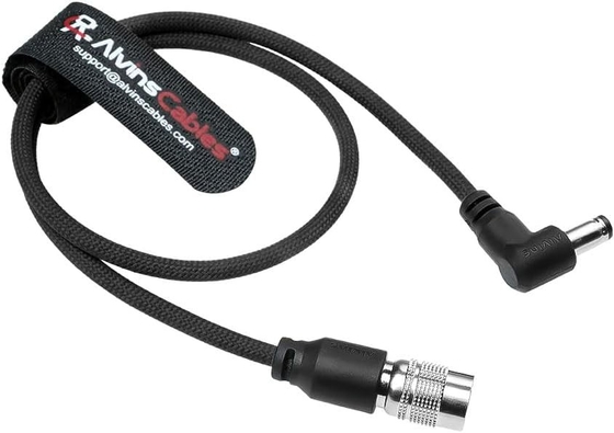 Alvin's Cables Ultra Flexible Hirose 4 Pin Male to DC Right Angle Braided Power Cable for Blackmagic's Cinema Camera 4k, for Sound Devices 633|644|688, Zoom F8 Recorder, 45cm|17.7in, Black