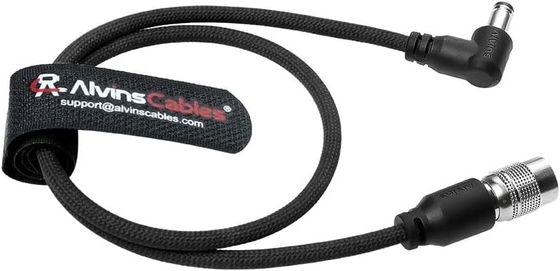 Alvin's Cables Ultra Flexible Hirose 4 Pin Male to DC Right Angle Braided Power Cable for Blackmagic's Cinema Camera 4k, for Sound Devices 633|644|688, Zoom F8 Recorder, 45cm|17.7in, Black